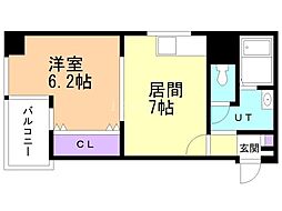 メゾン・ド・ヴィレ知事公館前 1DKの間取図画像