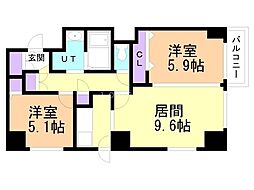 UURコート札幌南3条プレミアタワー 2LDKの間取図画像