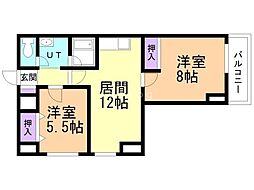 ハイム浅野 2LDKの間取図画像