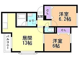ゼルダ3 2LDKの間取図画像