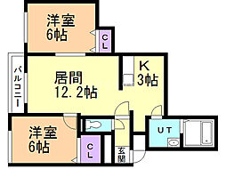 クラリス南10条 2LDKの間取図画像