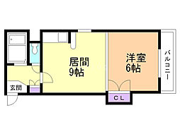アルファスクエア南5条 1DKの間取図画像