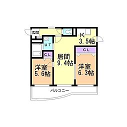 サイレンスウエスト 2LDKの間取図画像
