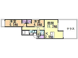 ヌーヴェルコート南9条 2LDKの間取図画像