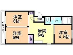 エスカイア二十四軒2号棟 3DKの間取図画像