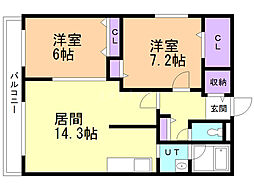 オクトブランシェ 2LDKの間取図画像
