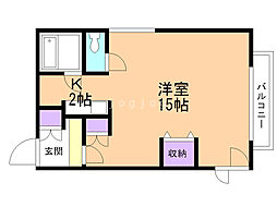 カーサ・パール・ピアス2 1Kの間取図画像