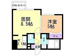 KDXレジデンス南三条 1LDKの間取図画像