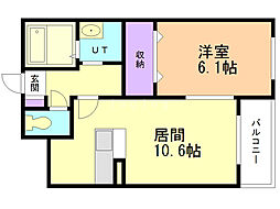 K13 1LDKの間取図画像