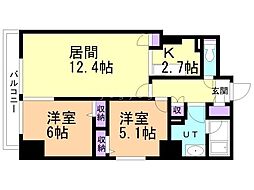 ビッグパレス南6条 2LDKの間取図画像