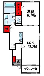 JR鹿児島本線 古賀駅 4.1kmの賃貸アパート 1階1LDKの間取り