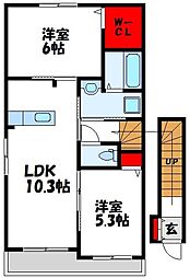 カーサソレイユ 2階2LDKの間取り