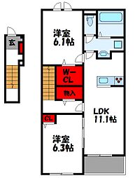 サンライズII 2階2LDKの間取り