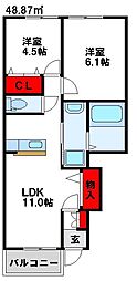 クォーレ海老津 2LDKの間取図画像
