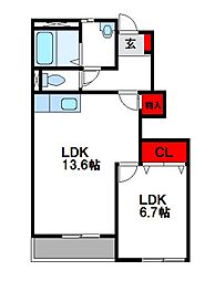 ストロベリーB 1LDKの間取図画像