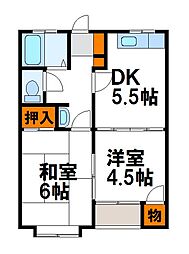 エトワール・古賀 2DKの間取図画像