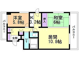 アスターハイツ美園 2LDKの間取図画像
