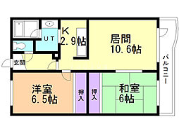 グランコート上野幌 2LDKの間取図画像