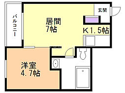 フレンズ本通南 1DKの間取図画像