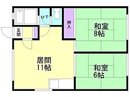 三上コーポ 2LDKの間取図画像