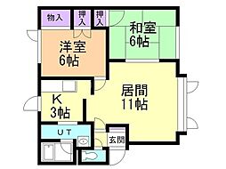 ワイドフクダ 2LDKの間取図画像