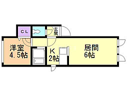 フォレスト栄通弐番館 2階1LDKの間取り