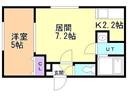 札幌市営東西線 南郷13丁目駅 徒歩5分の賃貸マンション 2階1LDKの間取り