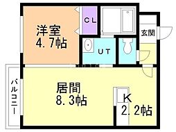 JR千歳線 新札幌駅 徒歩13分の賃貸マンション 2階1LDKの間取り