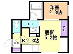 JR千歳線 新札幌駅 徒歩9分の賃貸マンション 3階1DKの間取り
