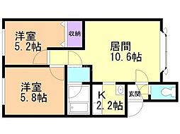 オーシャンビレッジ菊水 2LDKの間取図画像