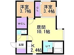 札幌市営東西線 東札幌駅 徒歩5分の賃貸マンション 2階2LDKの間取り