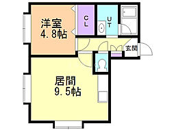 マジェスティック北郷弐番館 1LDKの間取図画像