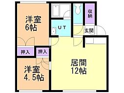 フラワーコーポ2 2LDKの間取図画像