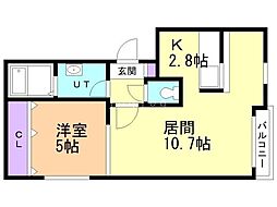 ジェンティーレ南郷 1LDKの間取図画像