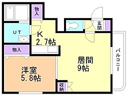 ベルナーヒルズ厚別 1LDKの間取図画像