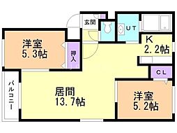 メトロ南郷13 2LDKの間取図画像