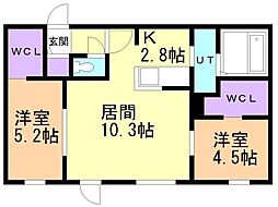 TsCOURTHONDORI 2LDKの間取図画像