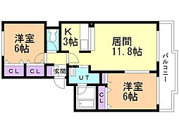 クラリスコートE 2LDKの間取図画像
