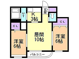 グランメール平和通6B 2LDKの間取図画像