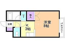 セゾンラメール 1Kの間取図画像