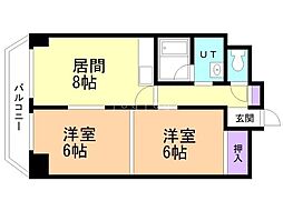 メモリアルー88ハイツメモリアルー88ビル 2DKの間取図画像