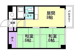 南郷丘ハイツ 2DKの間取図画像