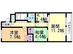 サンリージェント 2LDKの間取図画像