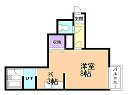 グランドール南郷13丁目 1Kの間取図画像