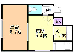 コントレイル 1DKの間取図画像