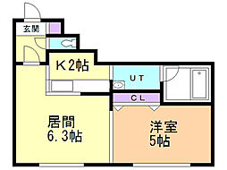 ブランノワール本郷通 1LDKの間取図画像