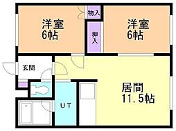 ロイヤルハイツ北野B 2LDKの間取図画像
