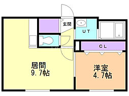 クレール白石中央 1LDKの間取図画像