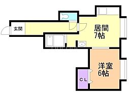 カーサ北野 1DKの間取図画像