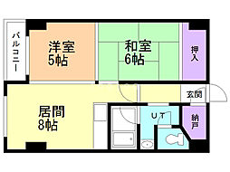 大谷地殿山ハイツ 2LDKの間取図画像